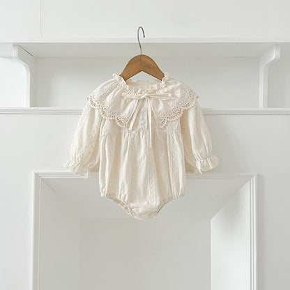 New Design Autumn Floral Embroidery Pattern Baby Kids Girls Bow-Tied Collar Onesies And Dress – Princess Sister Matching Set-1