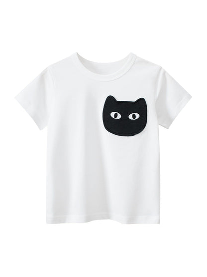 Cat Face Cartoon Pattern Girls T-Shirt In European And American Style For Summer-1