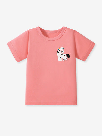 Girls’ Dots Cartoon Pattern Short Sleeves T-shirt in European and American Style for Summer-1