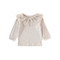 Autumn Arrival Baby Girls Solid Color Lace Trim Collar Long Sleeves Top-1