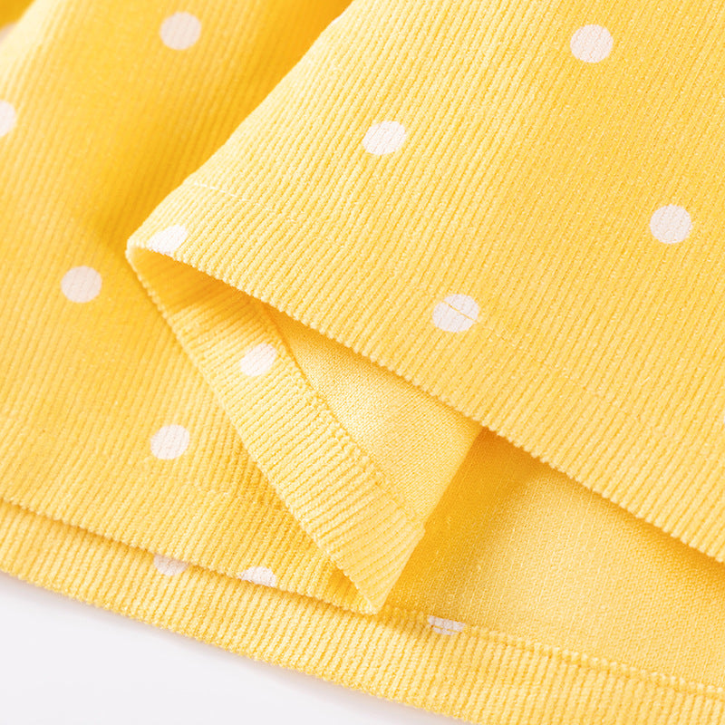 Autumn and Spring Arrival Princess Dots Pattern Long Sleeves Corduroy Dress for Stylish Girls-1