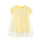 Girl Solid Mesh Pattern Short Sleeve Round Collar Dress In Summer-2