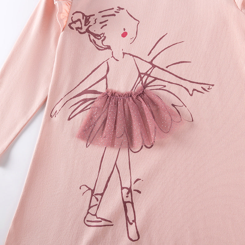 Autumn and Spring Arrival Tulle Decorated Fairy Cartoon Pattern Long Sleeves Dress for Stylish Girls-2