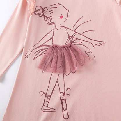 Autumn and Spring Arrival Tulle Decorated Fairy Cartoon Pattern Long Sleeves Dress for Stylish Girls-2