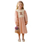 Arrival Autumn Girls Pink Long Sleeves Dress with Teddy Embroidery Pattern-3