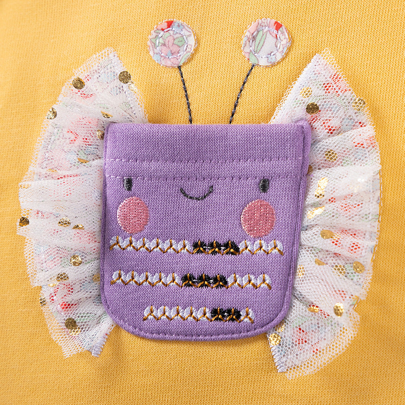 Autumn and Winter Arrival Cartoon Pattern Color Patchwork Long Sleeves Crew Neck Dress for Stylish Girls-4