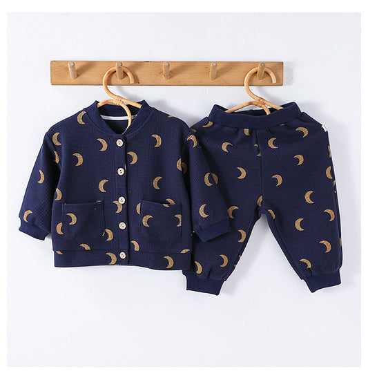 Arrival Spring Baby Kids Unisex Long Sleeves Simple Print Top and Long Trousers Clothing Set-0