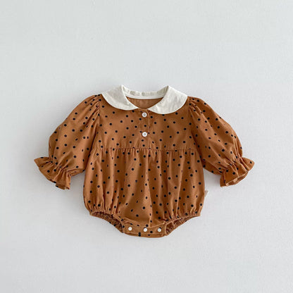 Autumn Arrival Baby Girls Polka Dots Long Sleeves Onesies-3