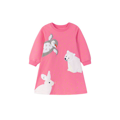 Autumn and Spring Arrival Stars and Animals Cartoon Pattern Long Sleeves Dress for Stylish Girls-4