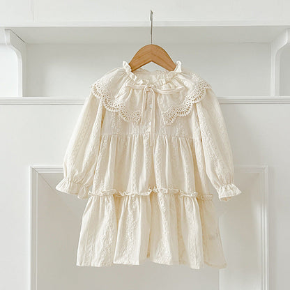 New Design Autumn Floral Embroidery Pattern Baby Kids Girls Bow-Tied Collar Onesies And Dress – Princess Sister Matching Set-4