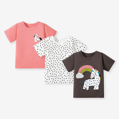 Girls’ Dots Cartoon Pattern Short Sleeves T-shirt in European and American Style for Summer-4