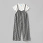 Baby Girl Solid Color Tops Combo Plaid Pattern Overalls 2-Pieces Sets-0