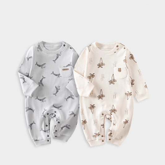 Spring Arrival Baby Unisex Long Sleeves Simple Pattern Rompers-0