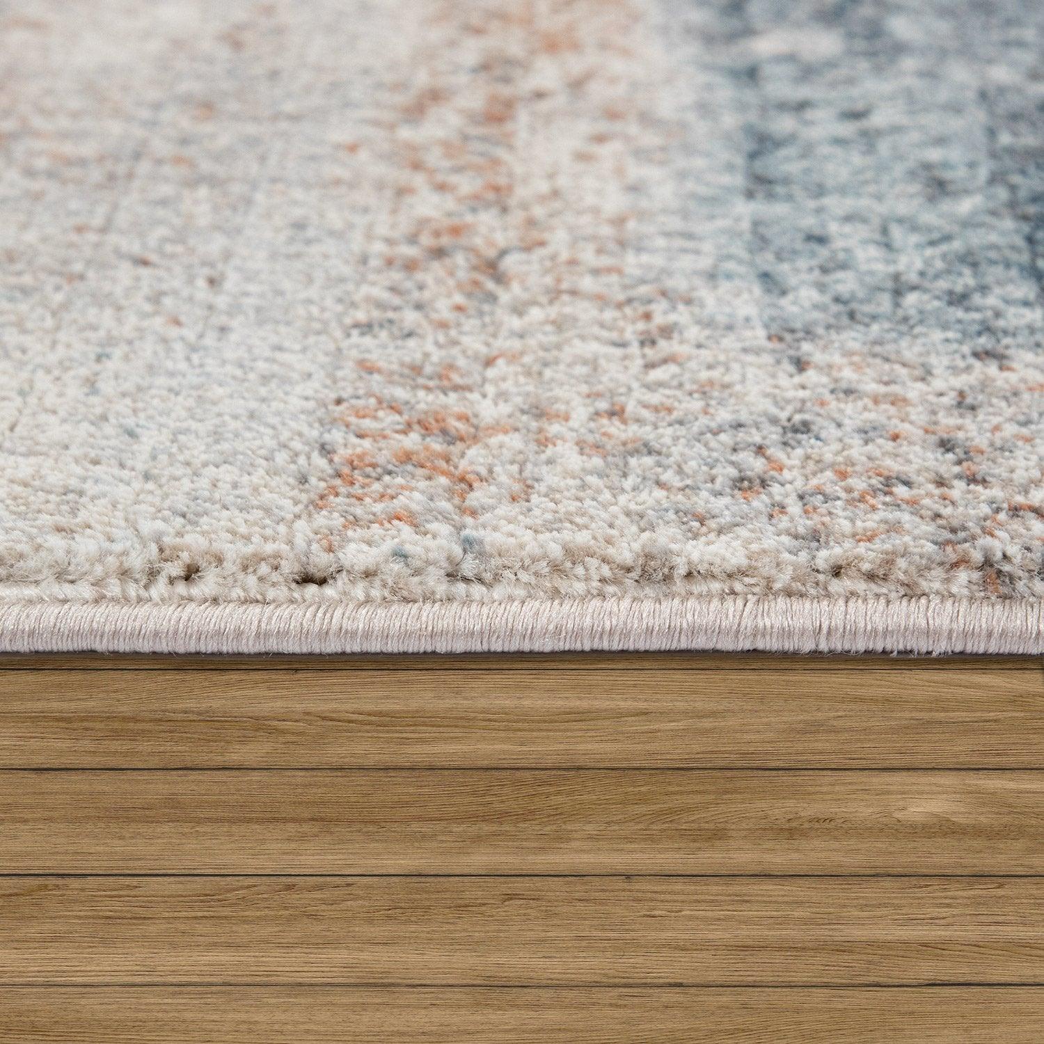 Vintage Rug Low-Pile Abstract Pattern In Orange Blue-1