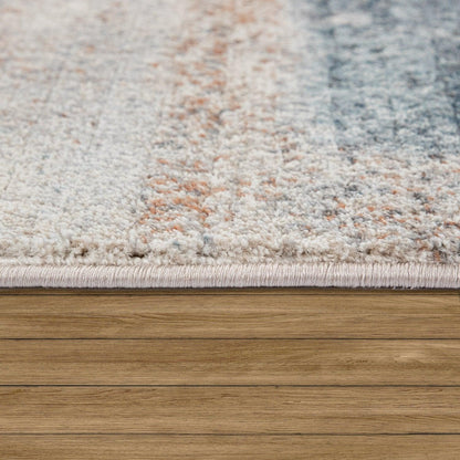 Vintage Rug Low-Pile Abstract Pattern In Orange Blue-1