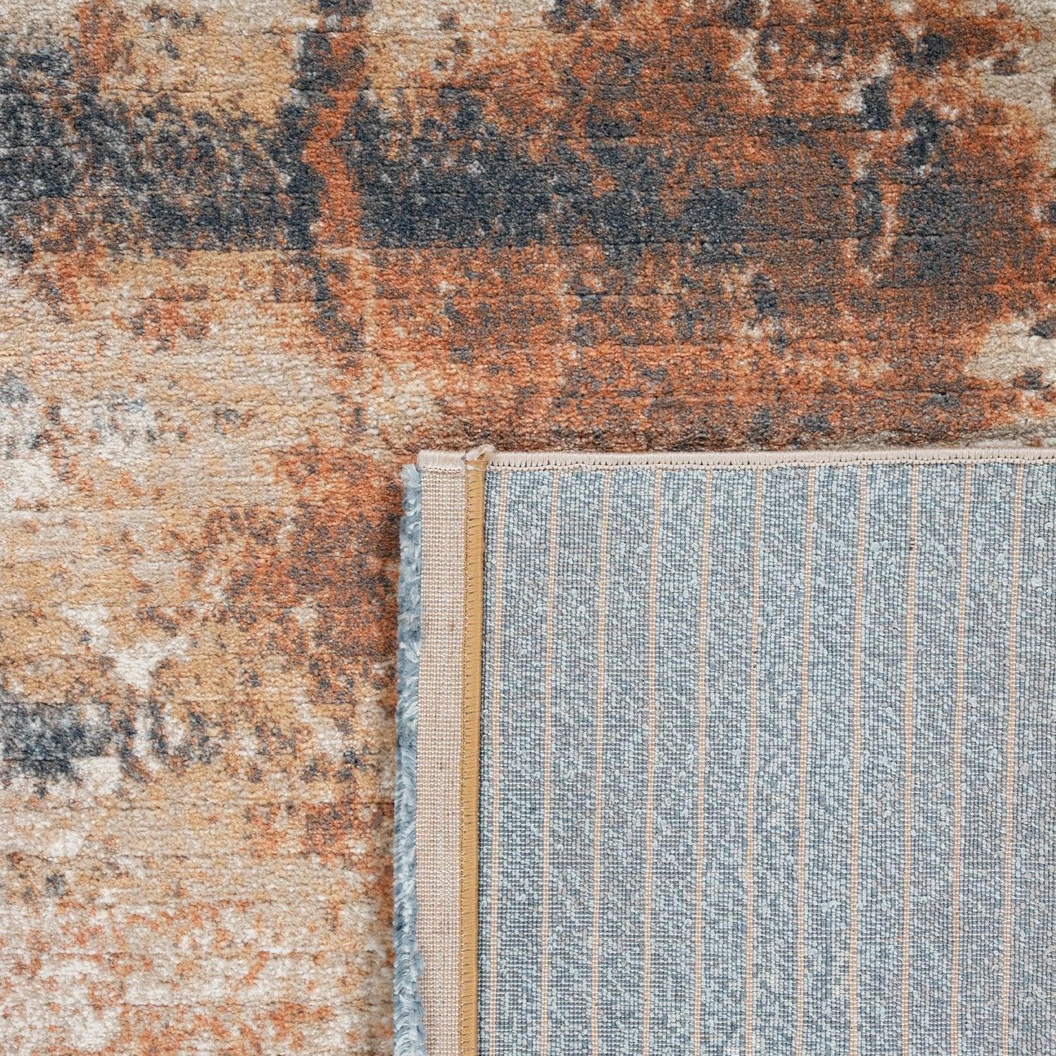 Vintage Rug Low-Pile Abstract Pattern In Orange Blue-3