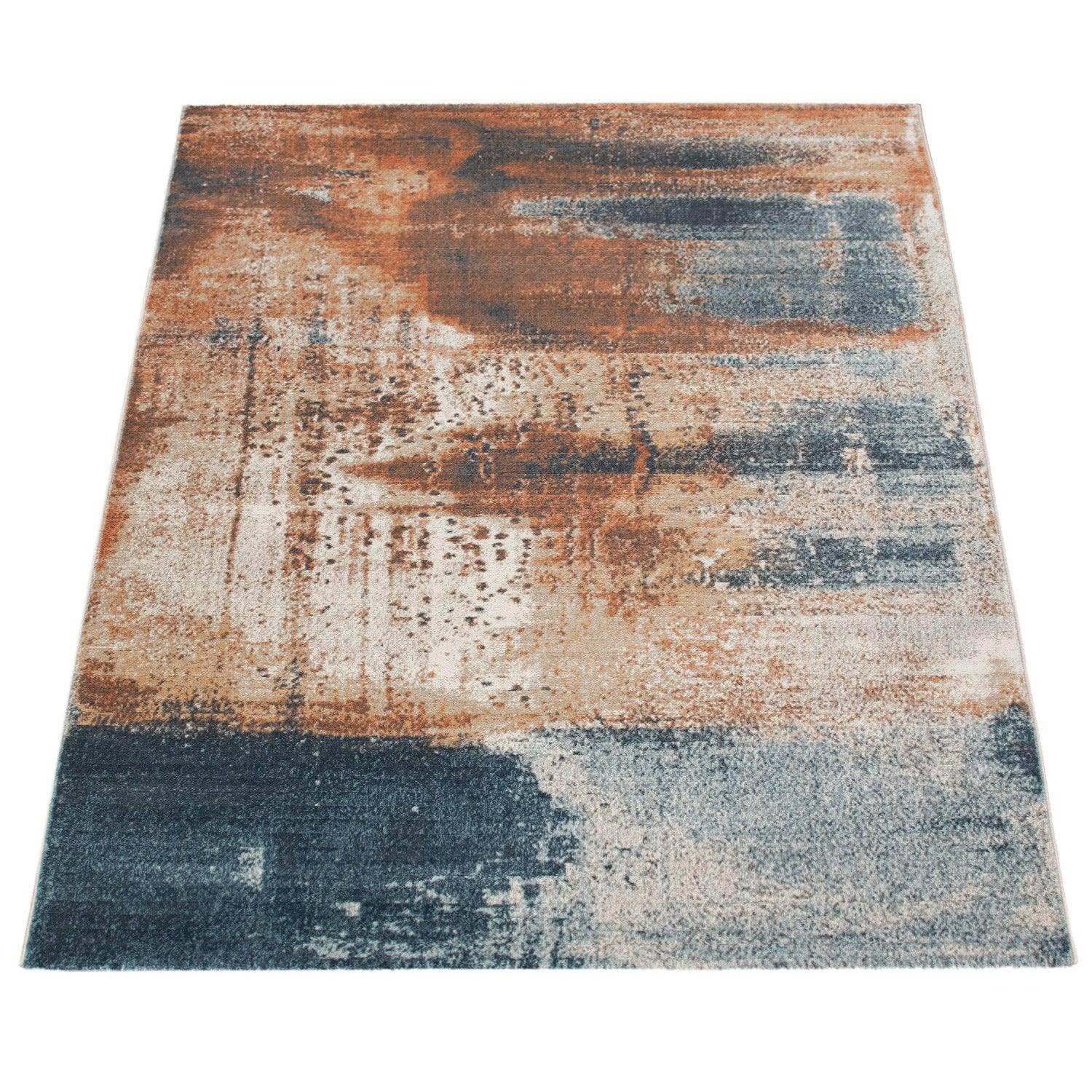 Vintage Rug Low-Pile Abstract Pattern In Orange Blue-4