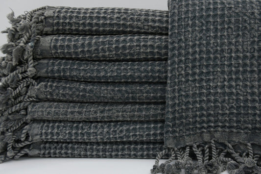 WAFFLE BLACK TURKISH TOWEL-0