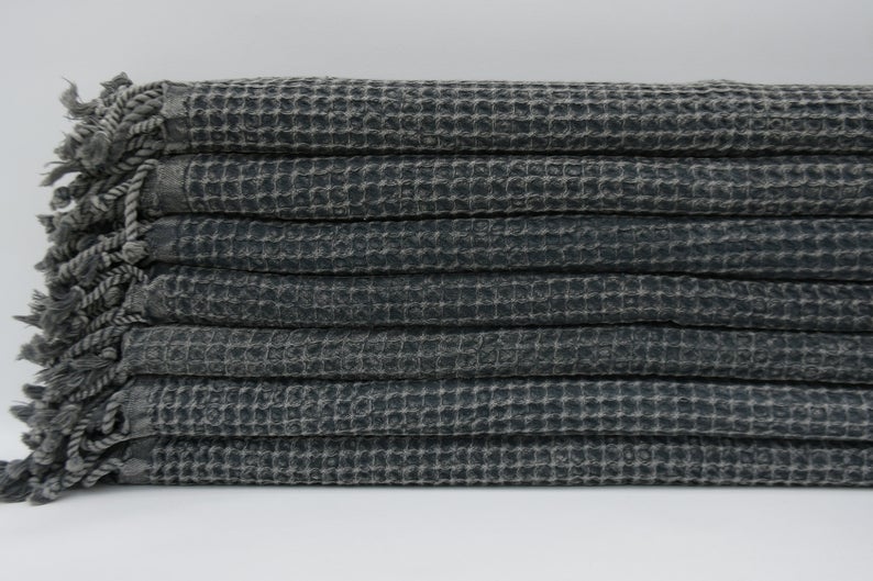 WAFFLE BLACK TURKISH TOWEL-2