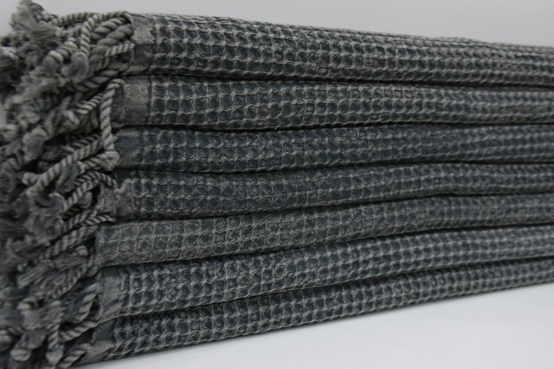 WAFFLE BLACK TURKISH TOWEL-4