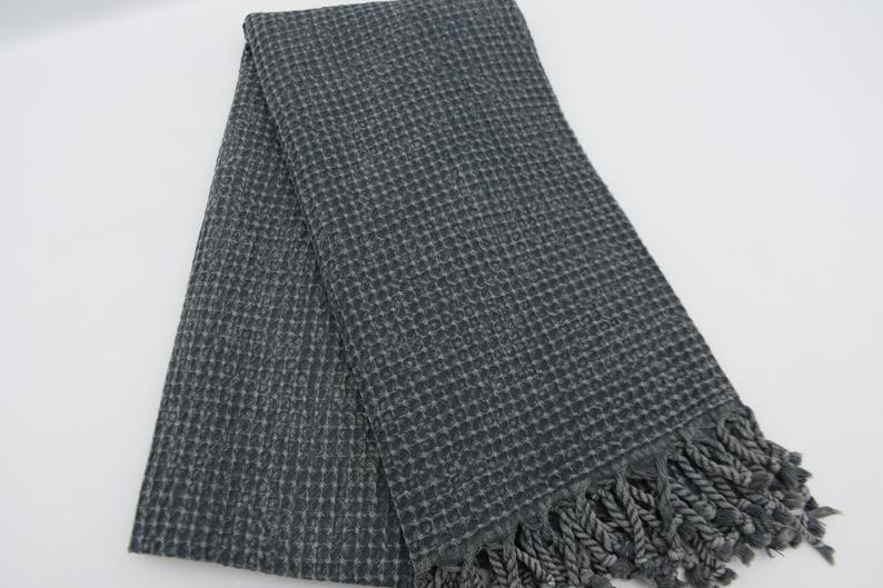 WAFFLE BLACK TURKISH TOWEL-3