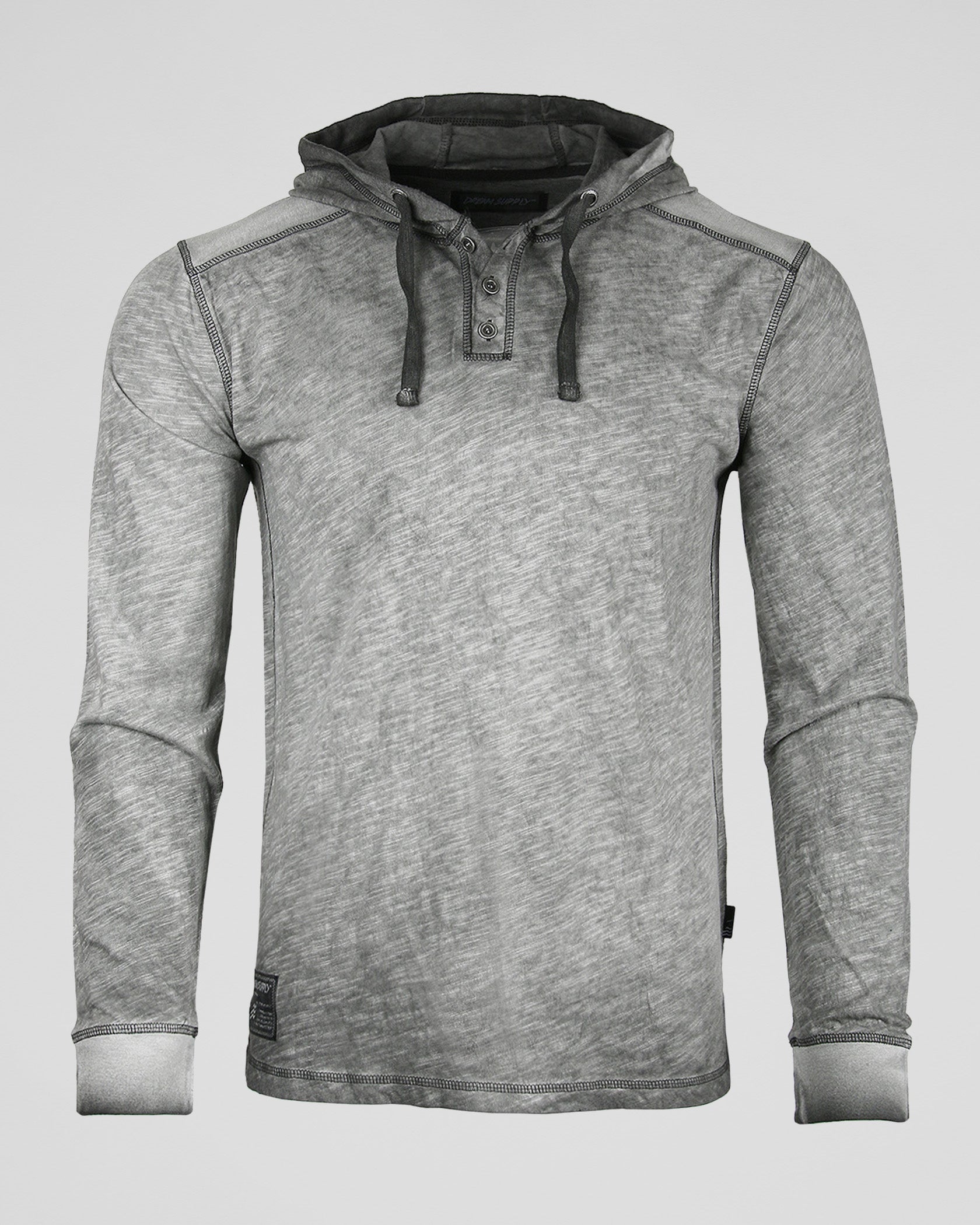 RESTOCKED! ZIMEGO Long Sleeve Vintage Oil Wash Garment Dye Hooded Henley-1